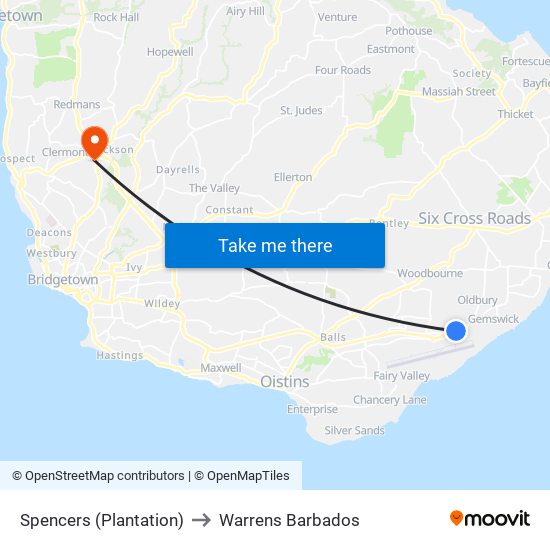 Spencers (Plantation) to Warrens Barbados map