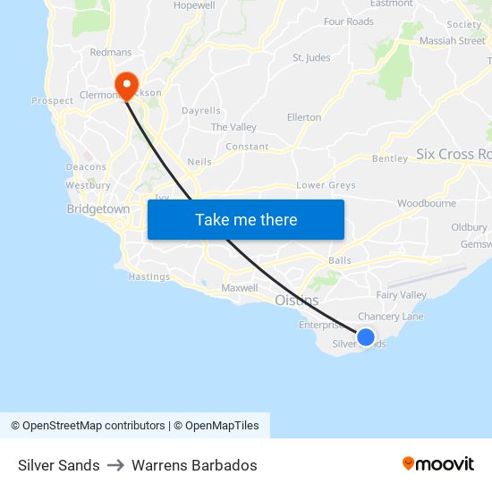 Silver Sands to Warrens Barbados map