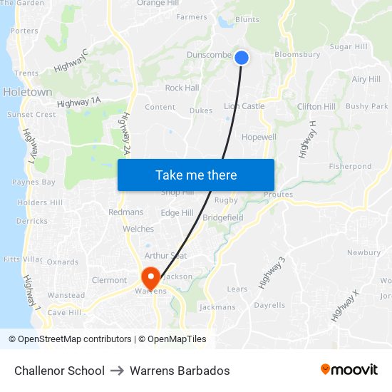 Challenor School to Warrens Barbados map