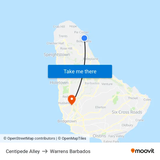 Centipede Alley to Warrens Barbados map