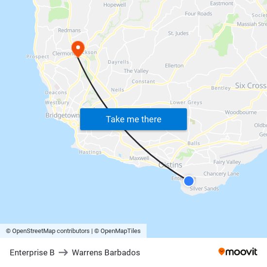Enterprise B to Warrens Barbados map