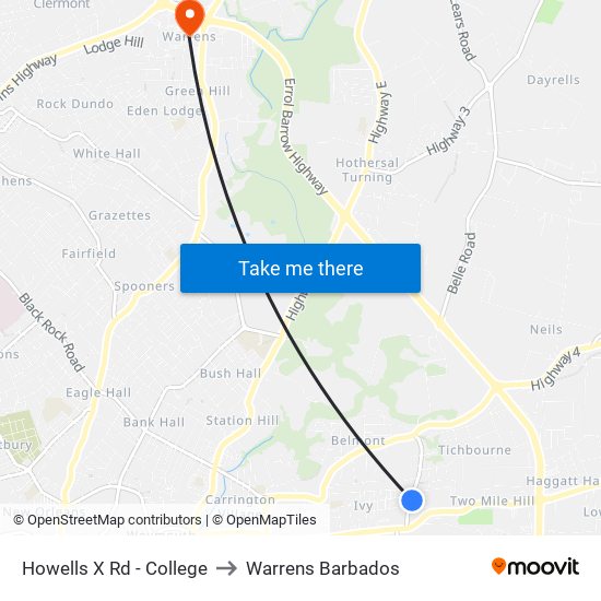 Howells X Rd - College to Warrens Barbados map