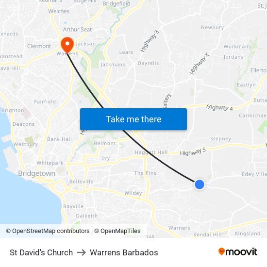 St David's Church to Warrens Barbados map