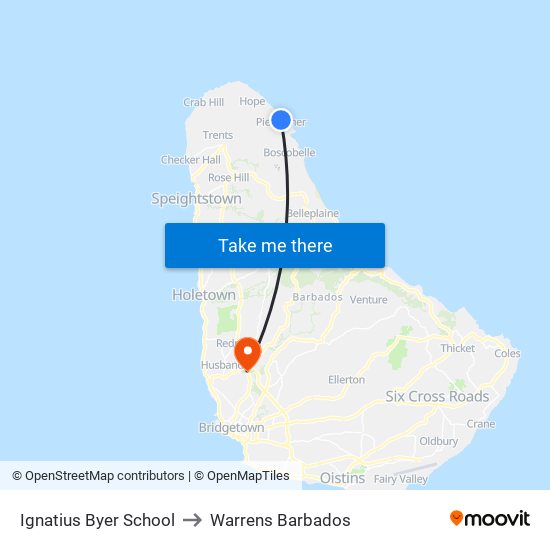 Ignatius Byer School to Warrens Barbados map