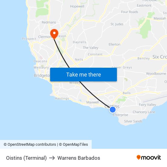 Oistins (Terminal) to Warrens Barbados map