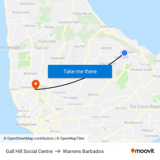 Gall Hill Social Centre to Warrens Barbados map