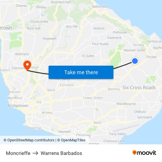 Moncrieffe to Warrens Barbados map