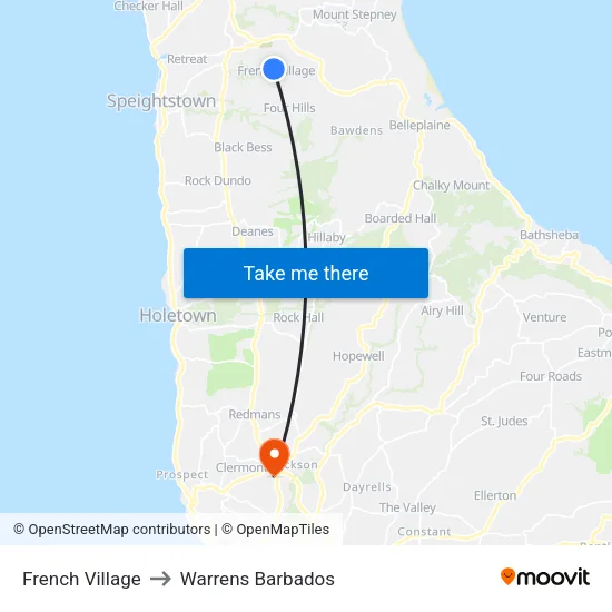French Village to Warrens Barbados map