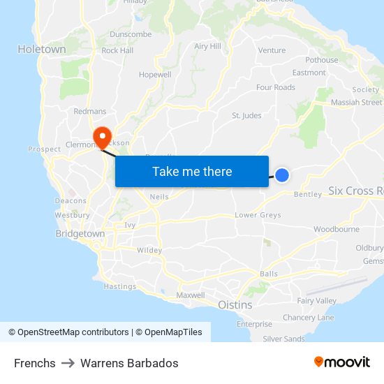 Frenchs to Warrens Barbados map