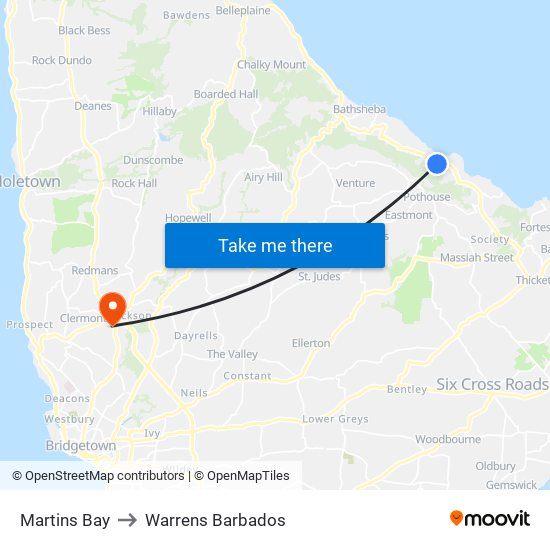 Martins Bay to Warrens Barbados map