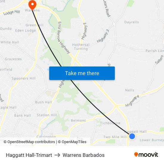 Haggatt Hall-Trimart to Warrens Barbados map