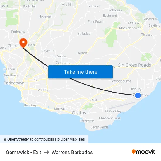 Gemswick - Exit to Warrens Barbados map