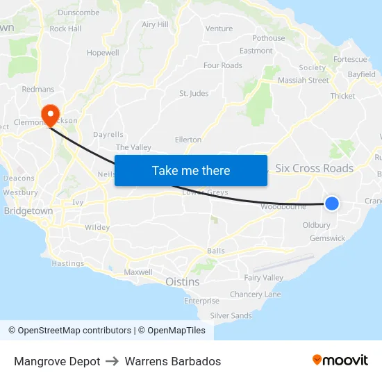 Mangrove Depot to Warrens Barbados map