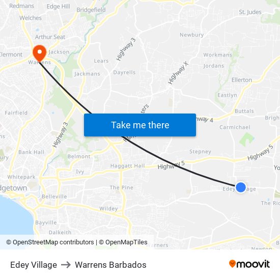 Edey Village to Warrens Barbados map