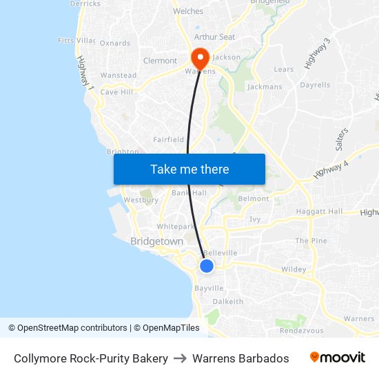 Collymore Rock-Purity Bakery to Warrens Barbados map