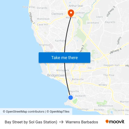 Bay Street by Sol Gas Station) to Warrens Barbados map