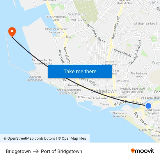 Bridgetown to Port of Bridgetown map