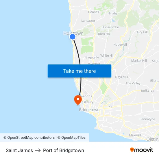 Saint James to Port of Bridgetown map