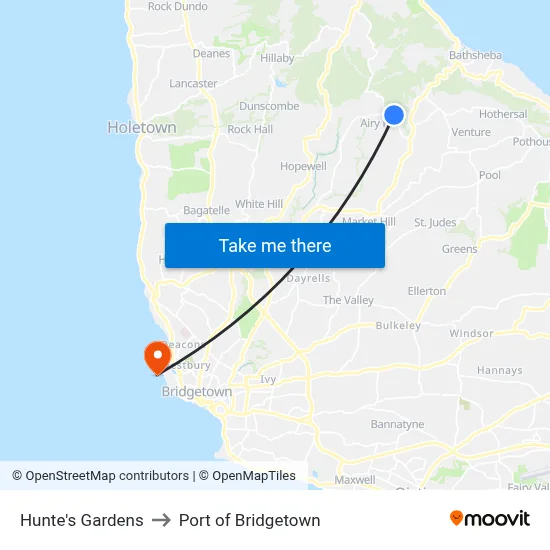 Hunte's Gardens to Port of Bridgetown map