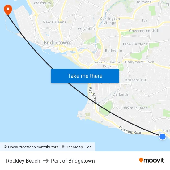 Rockley Beach to Port of Bridgetown map