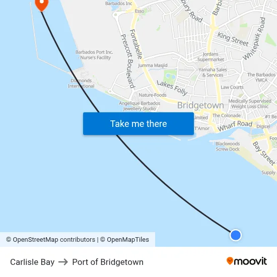 Carlisle Bay to Port of Bridgetown map