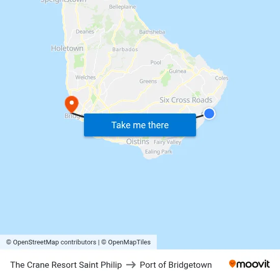 The Crane Resort Saint Philip to Port of Bridgetown map