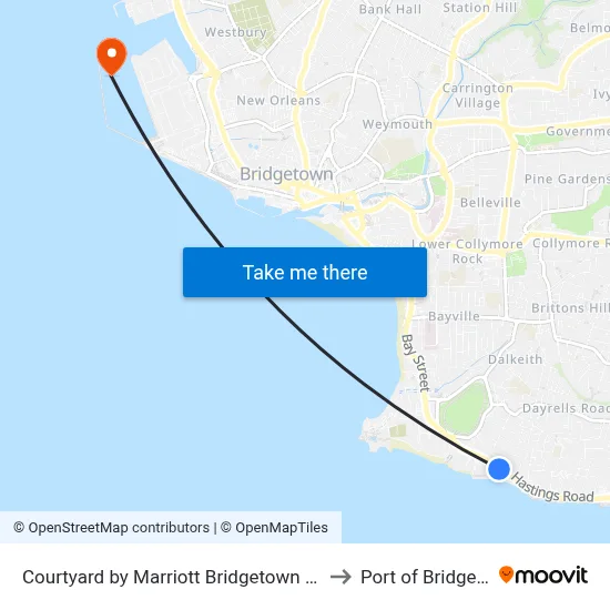 Courtyard by Marriott Bridgetown Barbados to Port of Bridgetown map