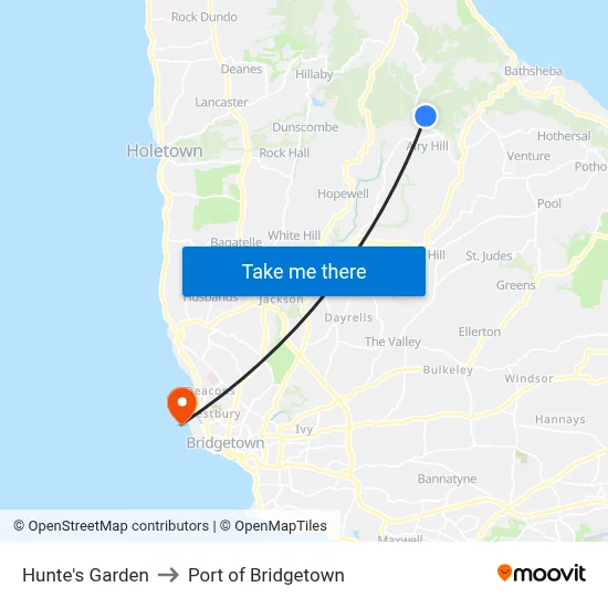 Hunte's Garden to Port of Bridgetown map