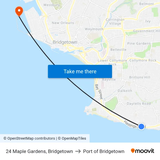 24 Maple Gardens, Bridgetown to Port of Bridgetown map