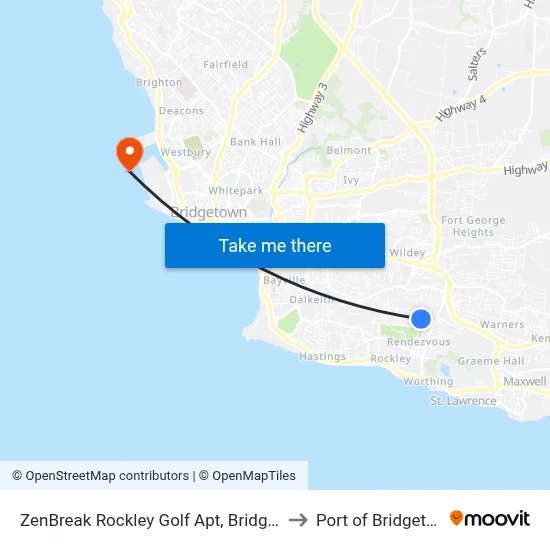ZenBreak Rockley Golf Apt, Bridgetown to Port of Bridgetown map