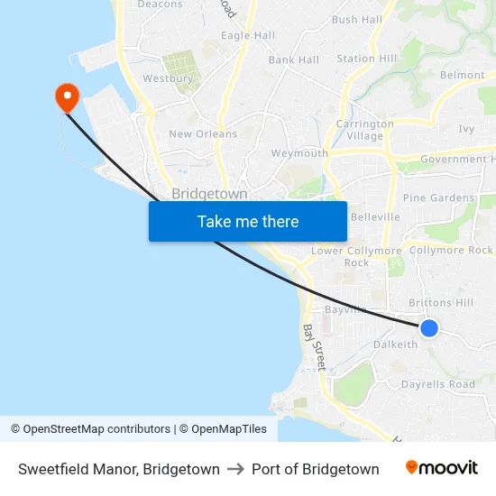 Sweetfield Manor, Bridgetown to Port of Bridgetown map