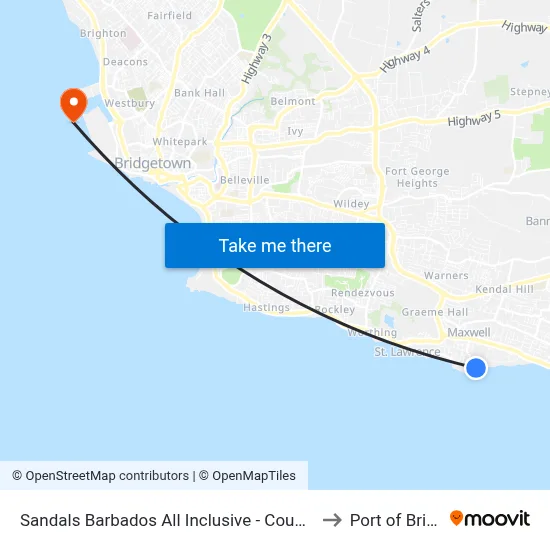 Sandals Barbados All Inclusive - Couples Only, Christ Church to Port of Bridgetown map