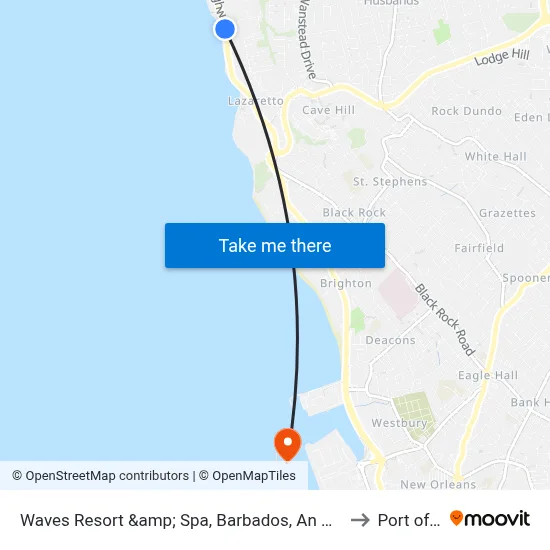 Waves Resort &amp; Spa, Barbados, An Autograph Collection All-Inclusive Resort, Saint James to Port of Bridgetown map