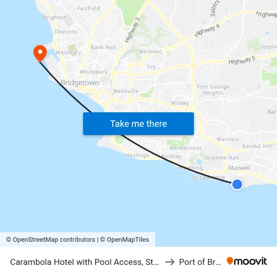Carambola Hotel with Pool Access, Steps to Beach, Christ Church to Port of Bridgetown map