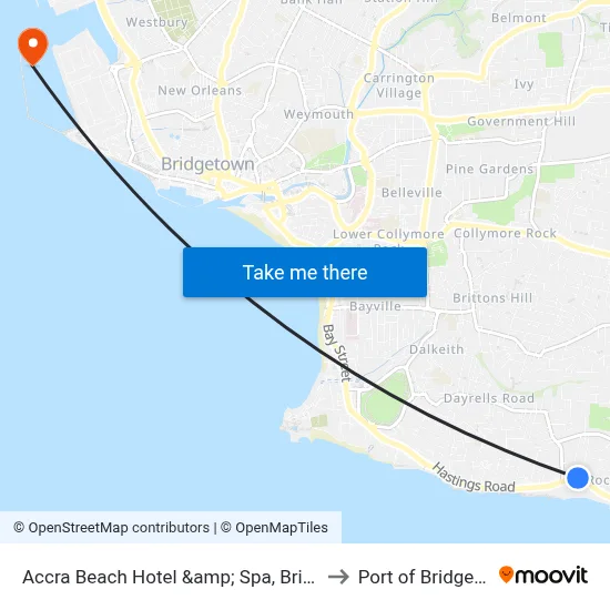 Accra Beach Hotel &amp; Spa, Bridgetown to Port of Bridgetown map