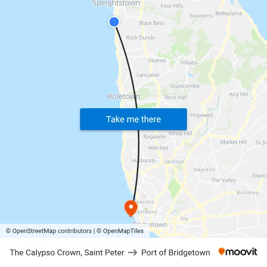 The Calypso Crown, Saint Peter to Port of Bridgetown map