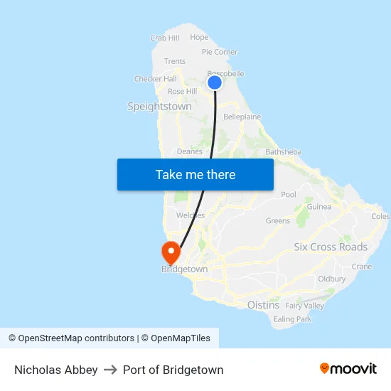 Nicholas Abbey to Port of Bridgetown map