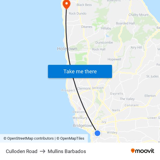 Culloden Road to Mullins Barbados map