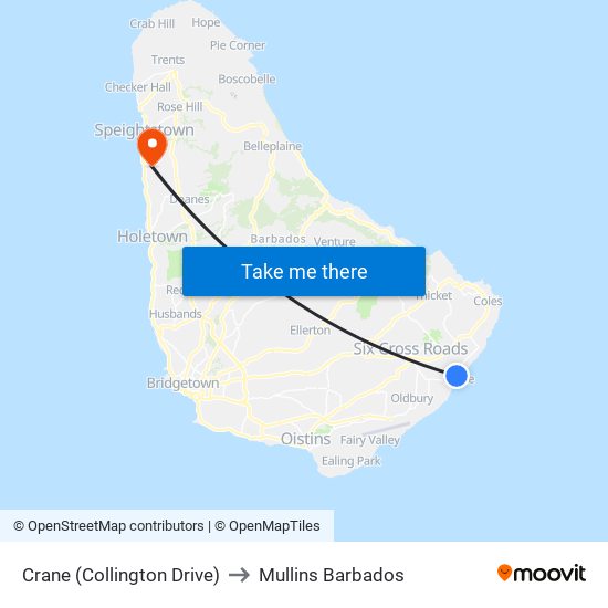 Crane (Collington Drive) to Mullins Barbados map