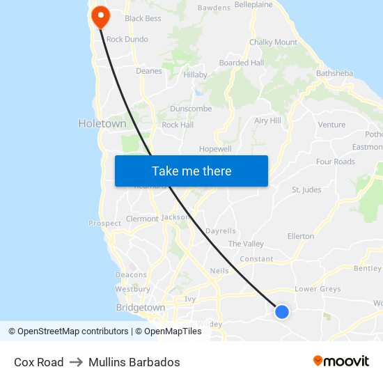 Cox Road to Mullins Barbados map