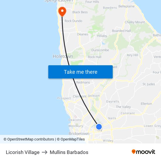 Licorish Village to Mullins Barbados map