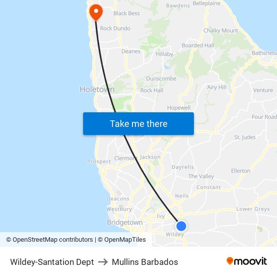 Wildey-Santation Dept to Mullins Barbados map