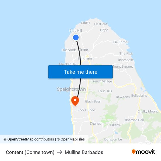Content (Conneltown) to Mullins Barbados map