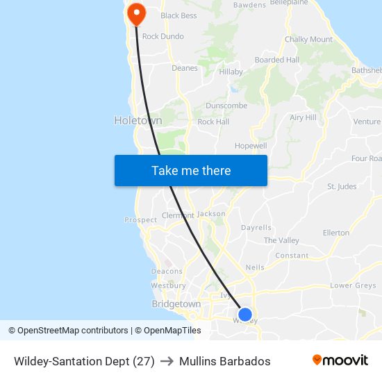 Wildey-Santation Dept (27) to Mullins Barbados map