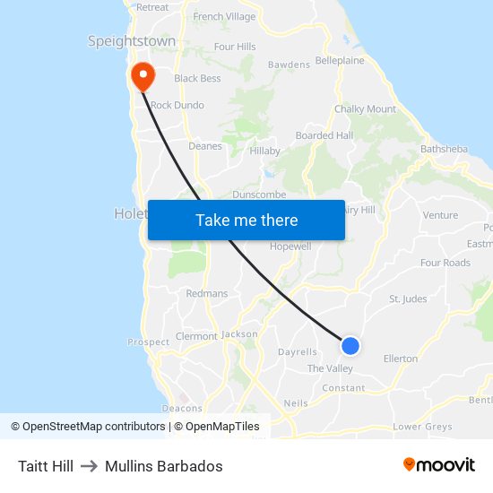 Taitt Hill to Mullins Barbados map