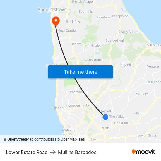 Lower Estate Road to Mullins Barbados map