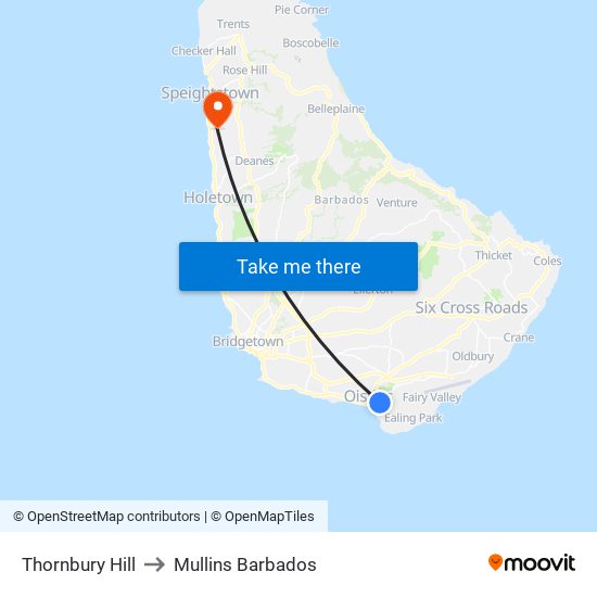 Thornbury Hill to Mullins Barbados map