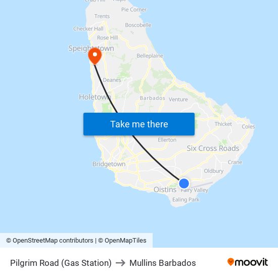 Pilgrim Road (Gas Station) to Mullins Barbados map