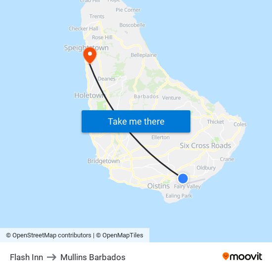Flash Inn to Mullins Barbados map