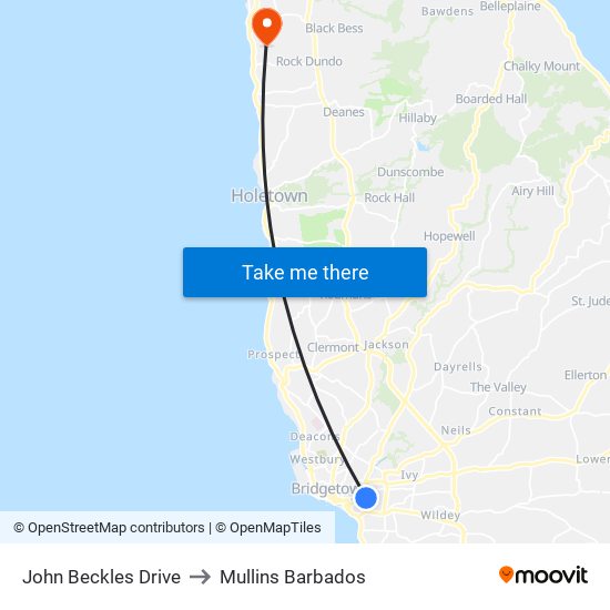 John Beckles Drive to Mullins Barbados map